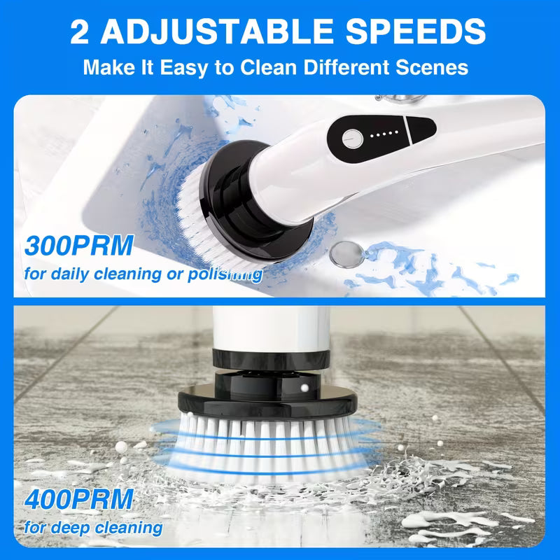 2026 Upgraded Electric Spin Scrubber, 7-in-1 Cordless Cleaning Brush with Extendable Handle & 7 Brush Heads for Bathroom, Kitchen, Tub, Tile & Floor